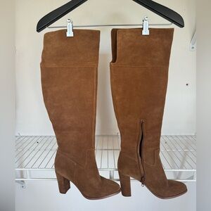 Brown suede over the knee boots